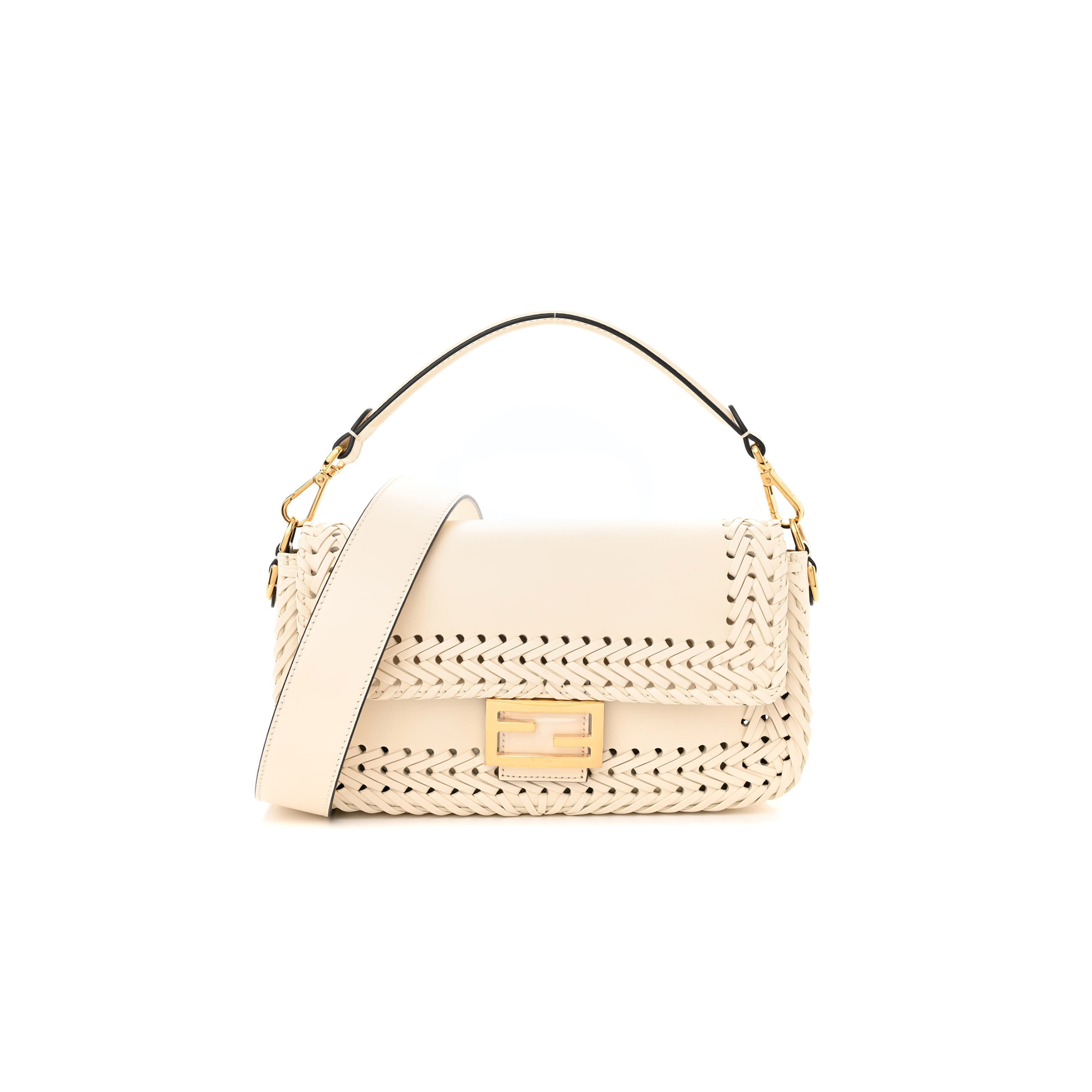 F**di vitello king ceylon woven baguette white ice (29*15*7cm)